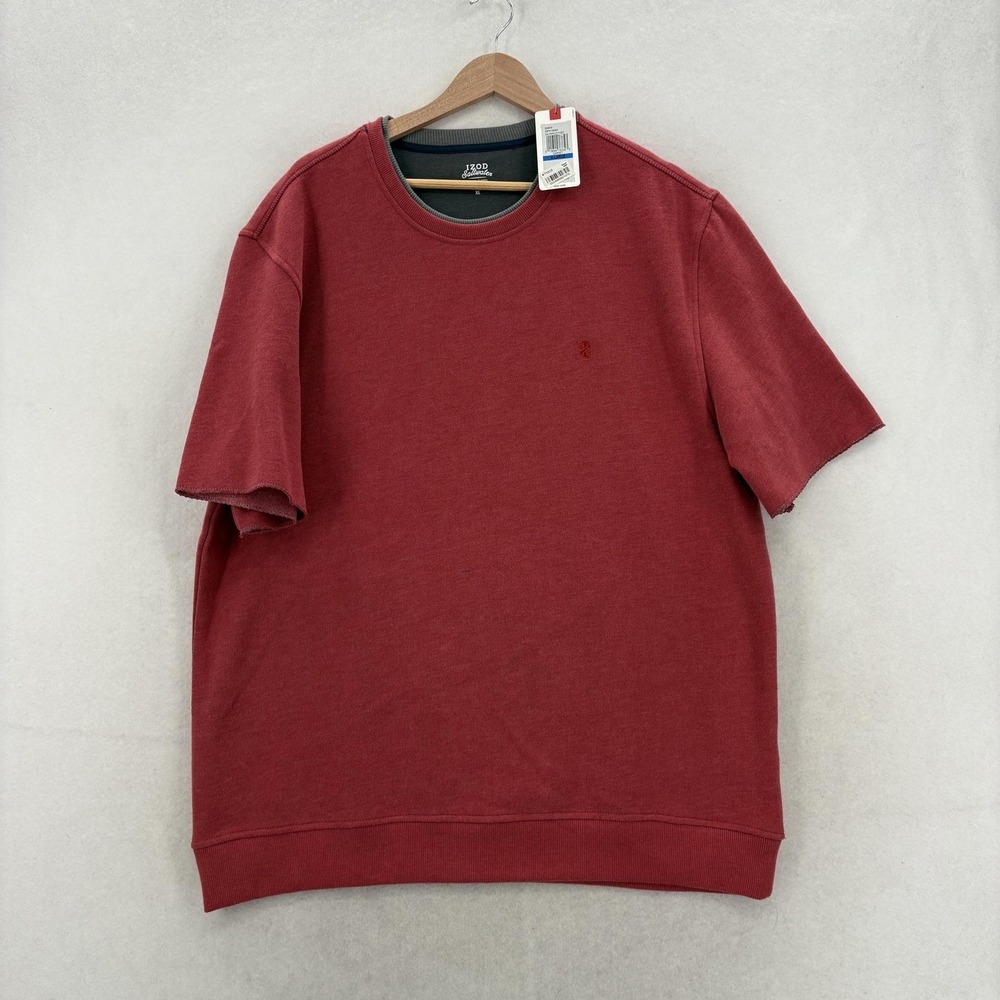 IZOD Sweatshirt Mens XL Red Saltwater Fleece Short Sleeve Crewneck Relaxed Cozy